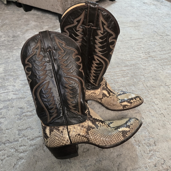 JUSTIN Boots Mens 10 D Python Snakeskin Cowboy Western Leather 8622 Black - Picture 1 of 7